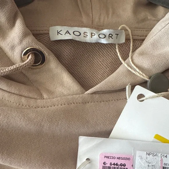 Kaos Beige Hoodie Mini Dress with Ruffle Hem cotton Hood Dress - Picture 2 of 4